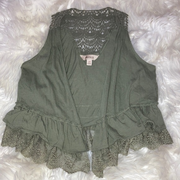 DECREE Lightweight Boho Green Ruffle Vest L - Picture 5 of 9
